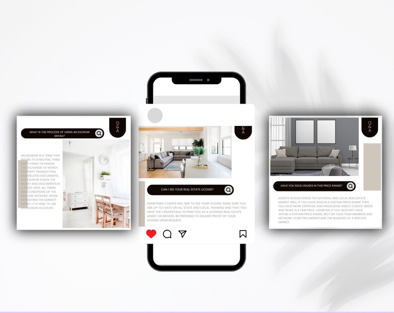 30 inlägg om fastigheter med frågor och svar på sociala medier, inlägg om fastigheter med frågor och svar på Instagram, fastighetsmarknadsföring, frågor och svar om mäklare, bild 5