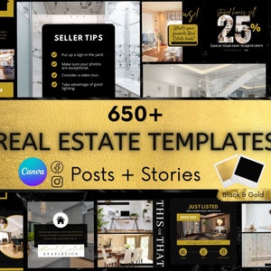 650+ modelli di marketing immobiliare Black&Gold/Post sui social media, storie per agenti immobiliari/Post Instagram, storie, immobili di lusso