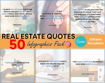 50 REAL ESTATE QUOTES Canva Editable | Posts | Canva Templates | Agents | Real Estate Marketing | Social Media | Realtors | Instant Download