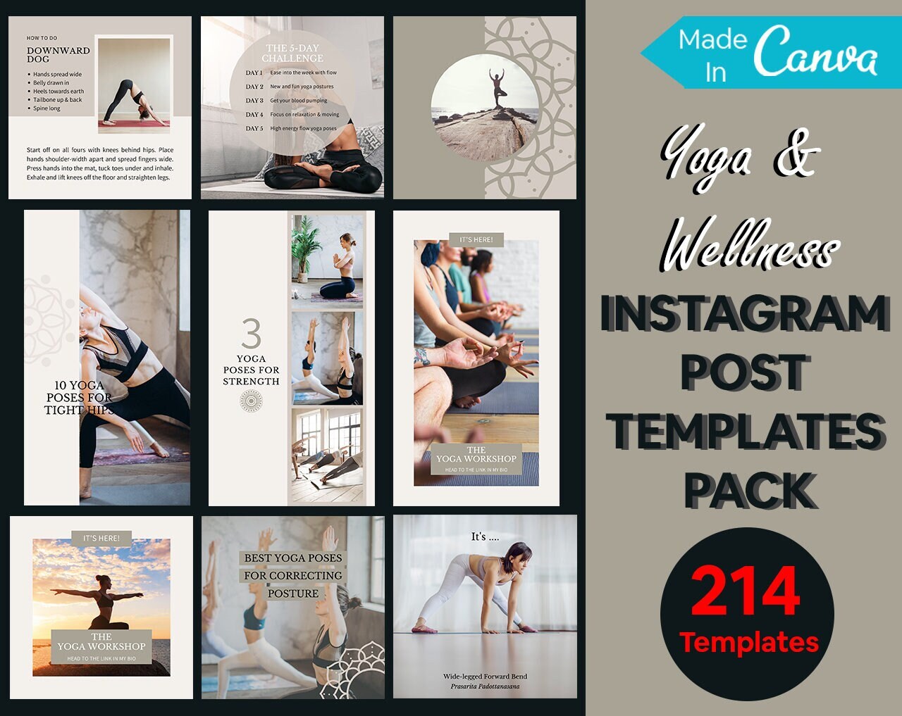 214 YOGA INSTAGRAM CANVA Editable Templates | Yoga Instructor ...