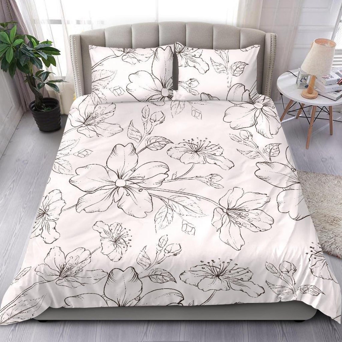 White and Black Flower Bloom bedding set cover White Etsy