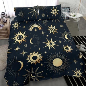 Magical Black and Gold bedding set cover, constellation, sun and moon bed set cover