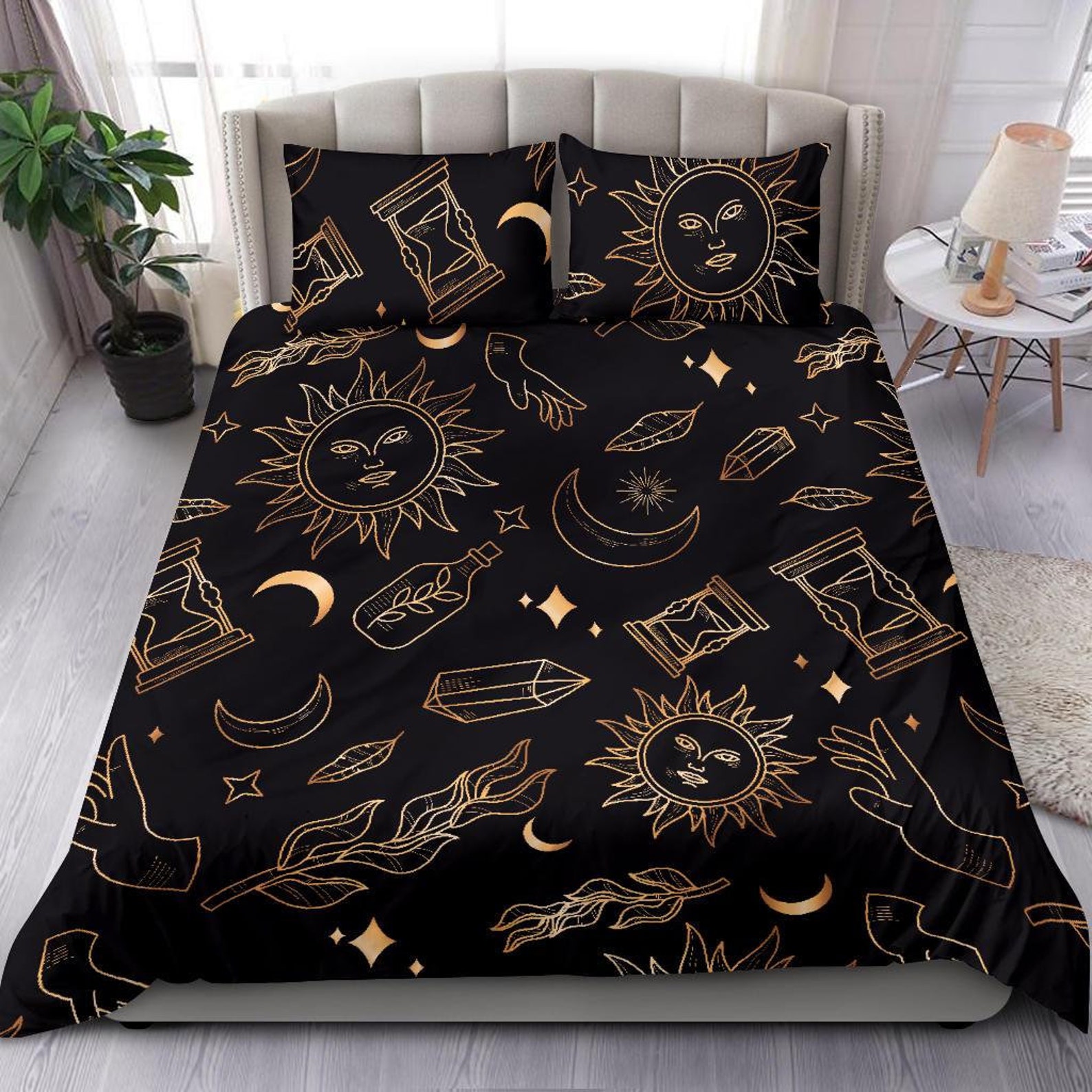 Bohemian Black and Gold Bedding Set Cover Astral Drawing of Etsy