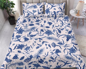 Blue Floral Bedding Set Cover: Vintage Boho Style