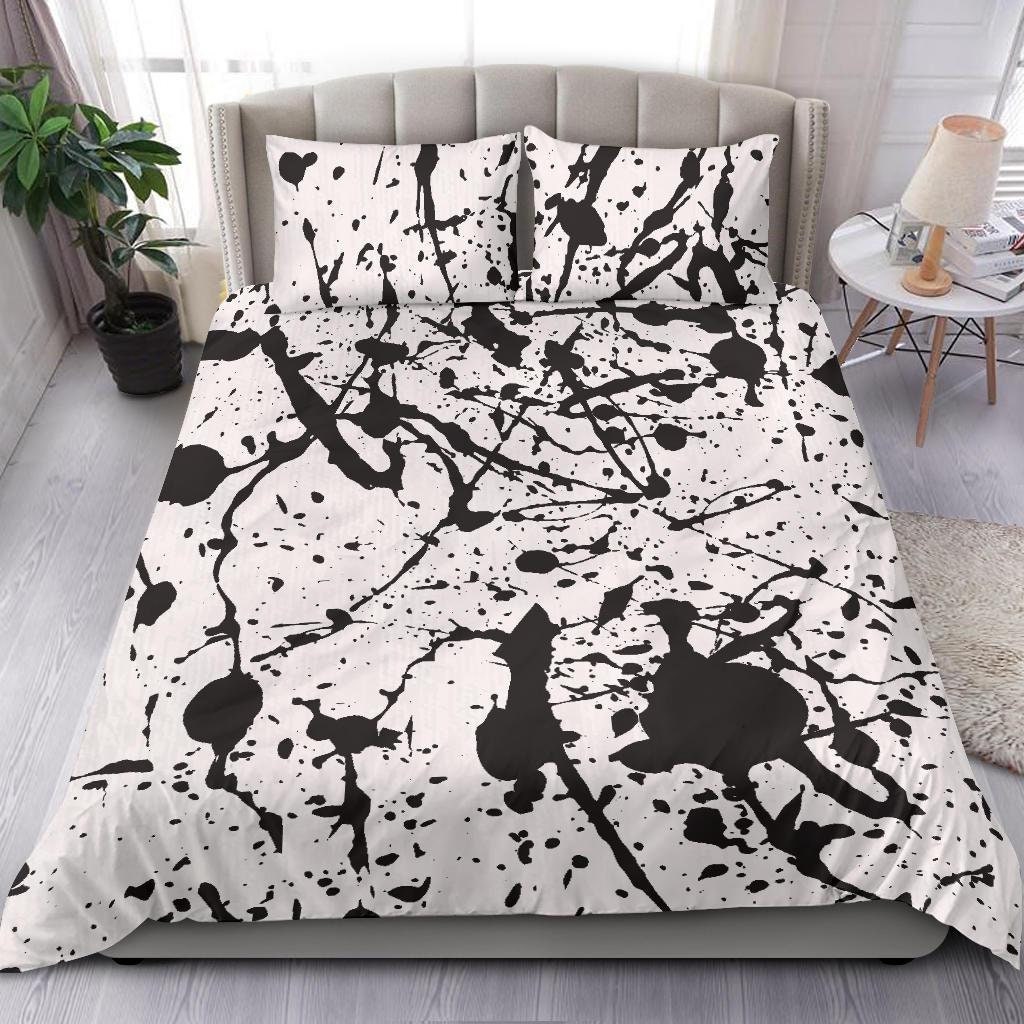 Black and White Artistic Paint Bedding Set Cover Black Paint Splash on White Bed Set Cover Grunge Artistic Look Art Paint Bedroom Decor Etsy UK
