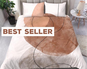 Best Comfortable bedding set duvet cover , Abstract Modern simple Artistic splash of colors, grey brown and peach colors