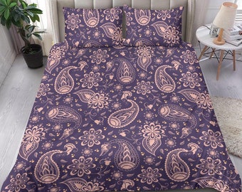 Floral Paisley Bedding Set: Purple Arabian Style Duvet Cover
