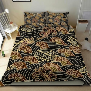Black Oriental Japanese Dragon Luxurious brushed polyester fabric Bedding set duvet cover, cozy lightweight premium materials