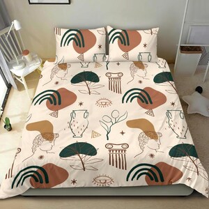 Modern Minimalist Ancient Greek drawing bedding set, twin bed, double bed, queen bed, king bed, contemporary duvet cover with 2 pillows