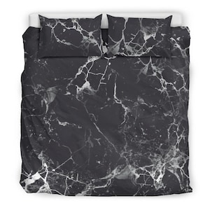 Black & White Marble Bedding Set – Modern Duvet Cover with Pillowcases, Minimalist Bedroom Decor, Black bedroom decor