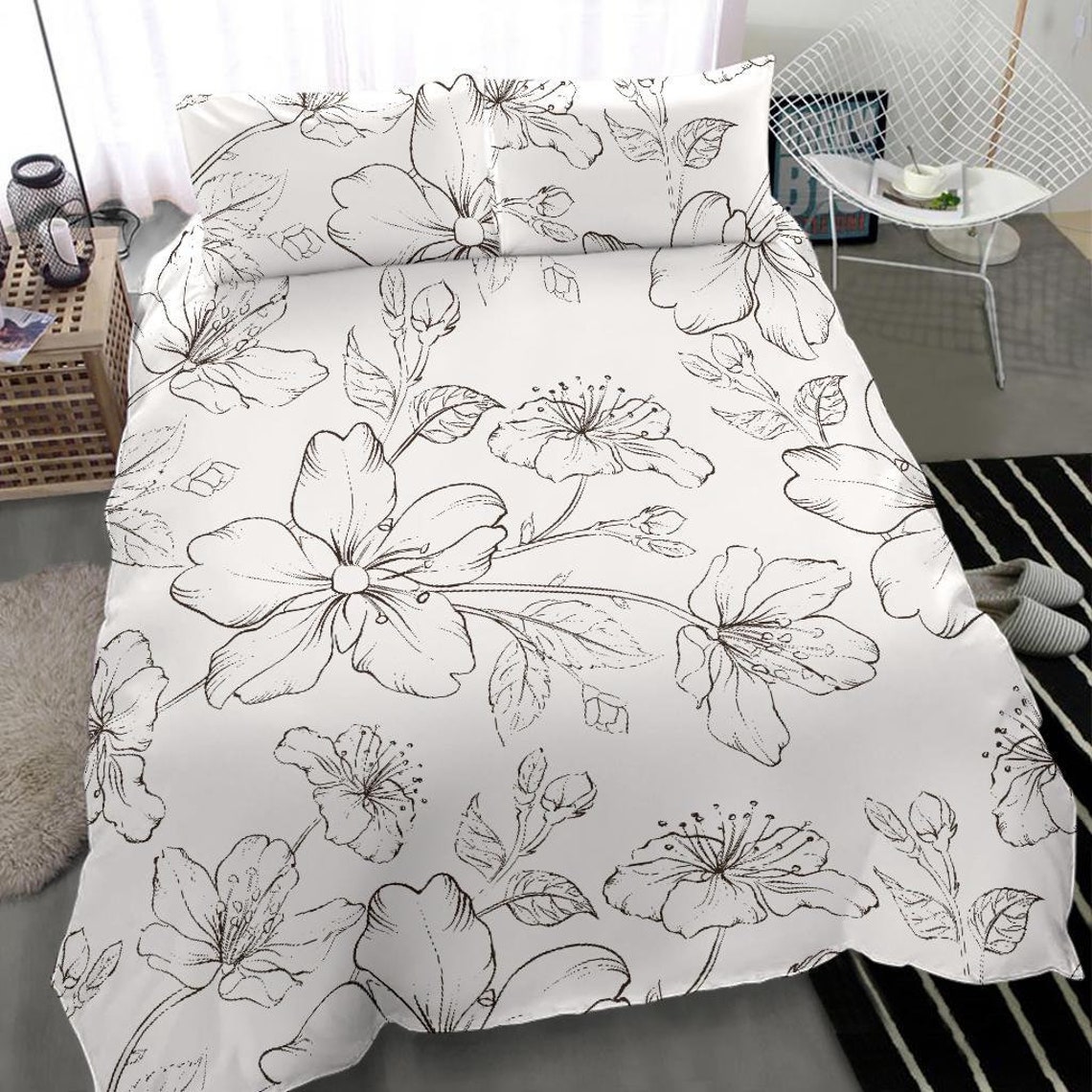White and Black Flower Bloom bedding set cover White Etsy