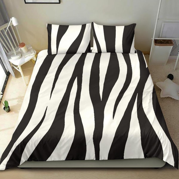 Zebra style bed set cover, Black and White Zebra design pattern, wild animal jungle bedroom decor furniture for an amazing room