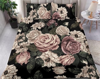 Wild Roses Duvet Cover Set: Brushed Polyester Bedding, Lightweight Cozy Floral Pillowcases