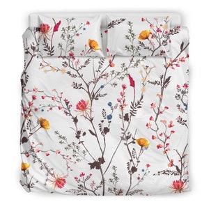 Sunny Wildflower Vine Bedding Set – Boho Botanical Duvet Cover, Colorful Floral Comforter, Cottagecore Bedroom Decor, Queen King Bed Set