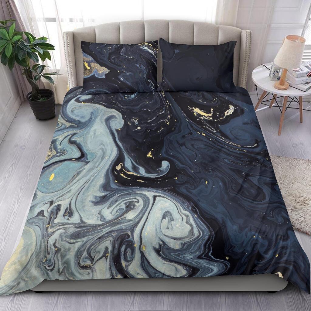 Abstract Blue and Gold Fluid Artistic Bedding Set Design for - Etsy UK