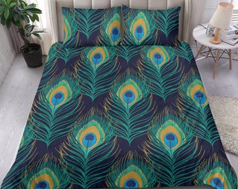 Peacock Feather Duvet Cover Set: Boho Chic Bedding