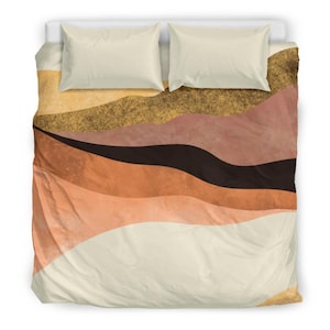 Earthy Abstract Landscape Bedding Set – Modern Art Duvet Cover, Boho Neutral Bed Set, Cozy Brushed Polyester, Minimalist Bedroom Decor