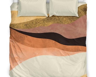 Earthy Abstract Landscape Bedding Set – Modern Art Duvet Cover, Boho Neutral Bed Set, Cozy Brushed Polyester, Minimalist Bedroom Decor