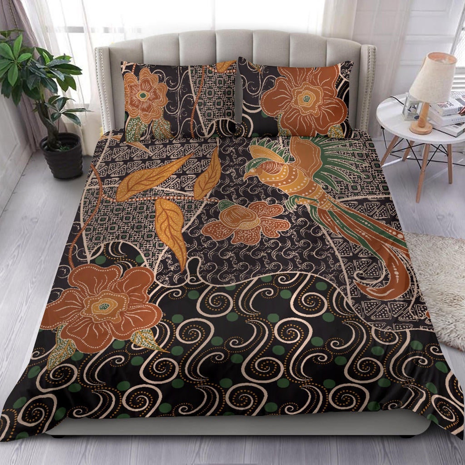 Traditionnal Batik Bedding Set Cover Black Bohochic Bed Etsy