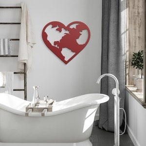 Heart Earth Metal Art, travel wall Art, Around the world, World map Metal Art, heart shaped world map, designer home decor, boho-chic Art