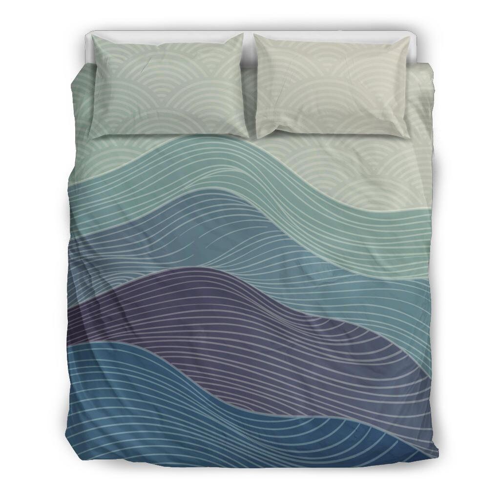 Japanese Wave Bedding Set: Blue Purple Abstract Duvet Cover - Etsy