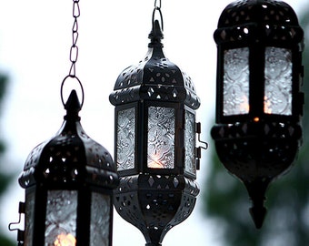 lighted hanging lanterns