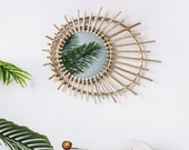 Rattan Mirror Innovative Art Decoration Round Makeup Dressing Bathroom Hanging Wooden cane Home Christmas Decor Mirror