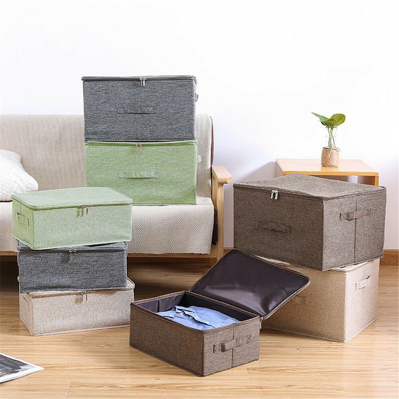 Zipper Lids Foldable Storage Bin Cube Boxes Linen Fabric Etsy