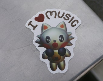 Y2K I Heart Music Cat With Headphones Waterproof Vinyl Sticker