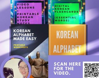 Learn Korean w/ 100-Minute Master Orientation Lesson & Self-Study Bundle - Hangul e-Book, Worksheet, Grammar Lessons, Digital Flashcards