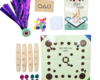 Yutnori, Jegichagi, and Gonggi Game Set - Traditional Korean Family Games - Korean Cultural Gift with Educational & Squid Fun Activities