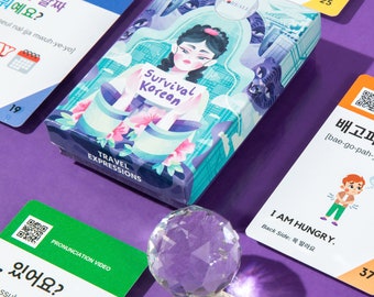 ENHANCED VER - Learn Korean "Survival Korean" Travel Expression Flashcards - w/ 100-Minute Master Orientation Lesson & Self-Study Bundle