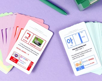 BASIC VER - Hangul Korean Flash Cards - Learn Korean through Video Lessons - Korean Gifts Idea with Digital Hangul Worksheets, Study guides