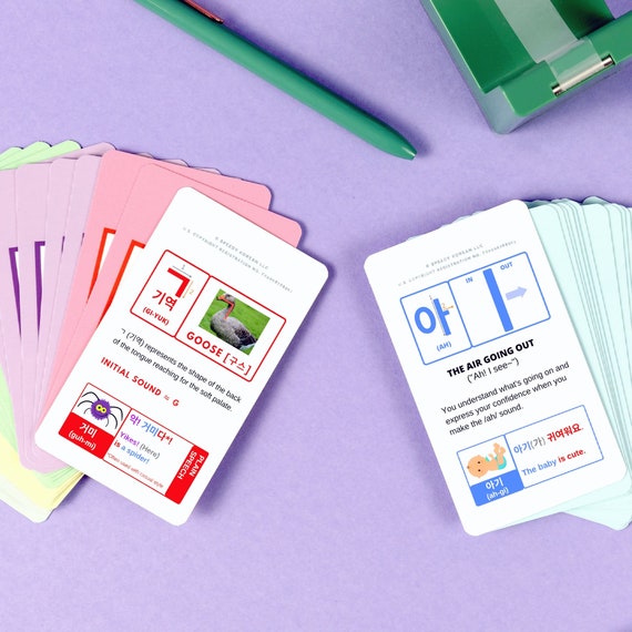BASIC VER - Hangul Korean Flash Cards - Learn Korean through Video Lessons - Korean Gifts Idea with Digital Hangul Worksheets, Study guides