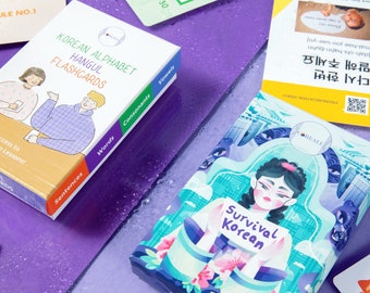 ENHANCED BUNDLE - Hangul & Survival Korean Flashcards - Learn Korean with 100-Minute Master Orientation Video Lesson and Hangul Worksheets