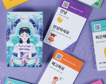 SUPERB VER - Survival Korean Flashcards -  Learn Korean w/ 100-Min Orientation Lesson, 3 Absolute Beginner Video Lessons & Self-Study Bundle