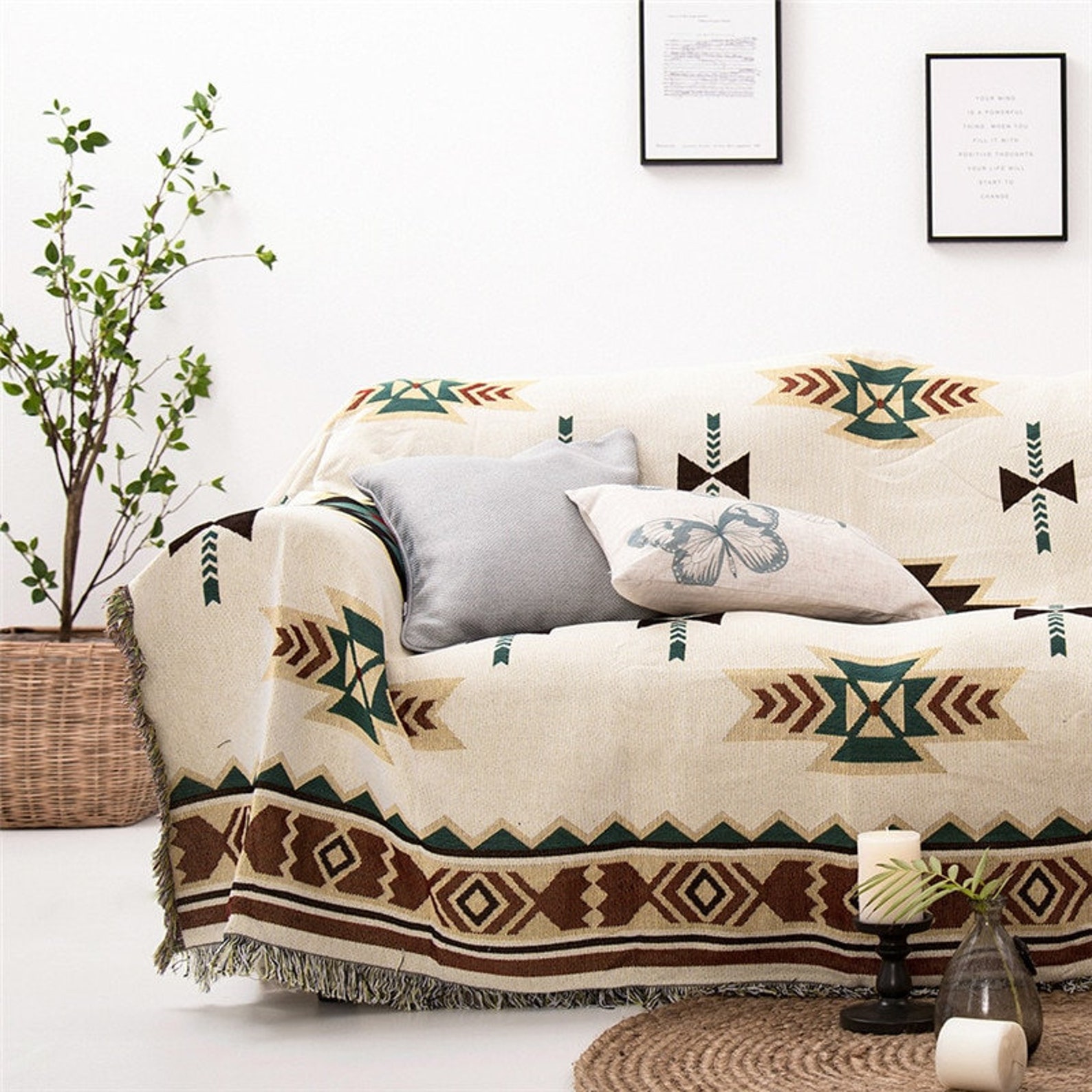 Geometric Knitted Sofa Throw Blanket Boho Knit Chair Sofa Etsy