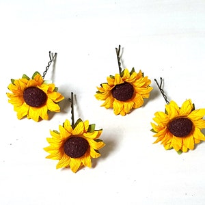 Sunflower Hair Accessories, Sunflower Hair Pins, Sunflower Bobby Pins, Hair Bun Sunflower Hairpins, Sun Flower Hairclips - Set of 4