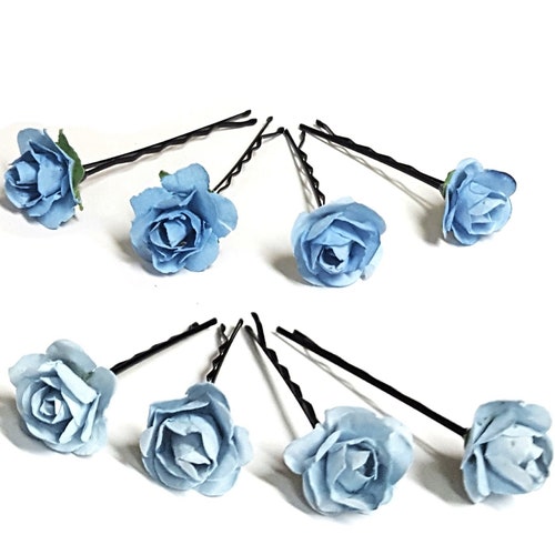 Dusty Blue Miniature Rose Bobby Pins Pale Blue Mini Flower Etsy