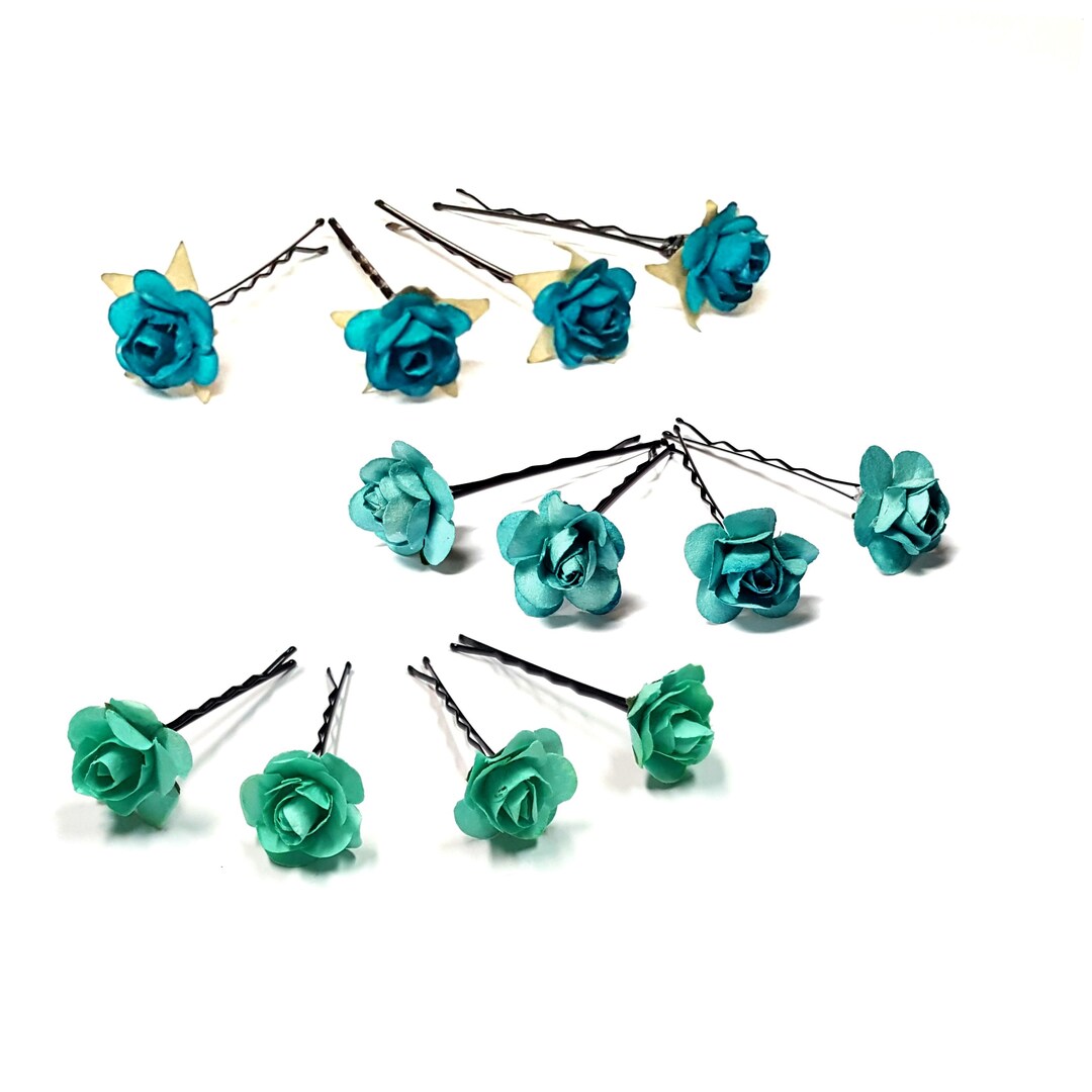 Turquoise hair pins for Bridesmaids Teal wedding mini rose Etsy.de