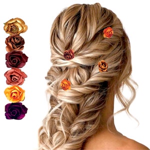 Fall vintage style hair clips, Small flower hair pins in warm nature colors, Mini rose hairpin mulberry paper hair accessories - Includes 1