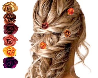 Minimalist Fall Colors Floral Hairclip Autumn Nature-Inspired Hairpins, Mulberry Paper Flower Hair Accessories, Vintage Style Rose Hair Pins