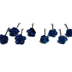 Navy Blue Flower Hair Pins Dark Blue Mini Rose Hairpins, Navy Blue Floral Hair Accessories, Mulberry Paper Rose Hairpins - Set Of 4