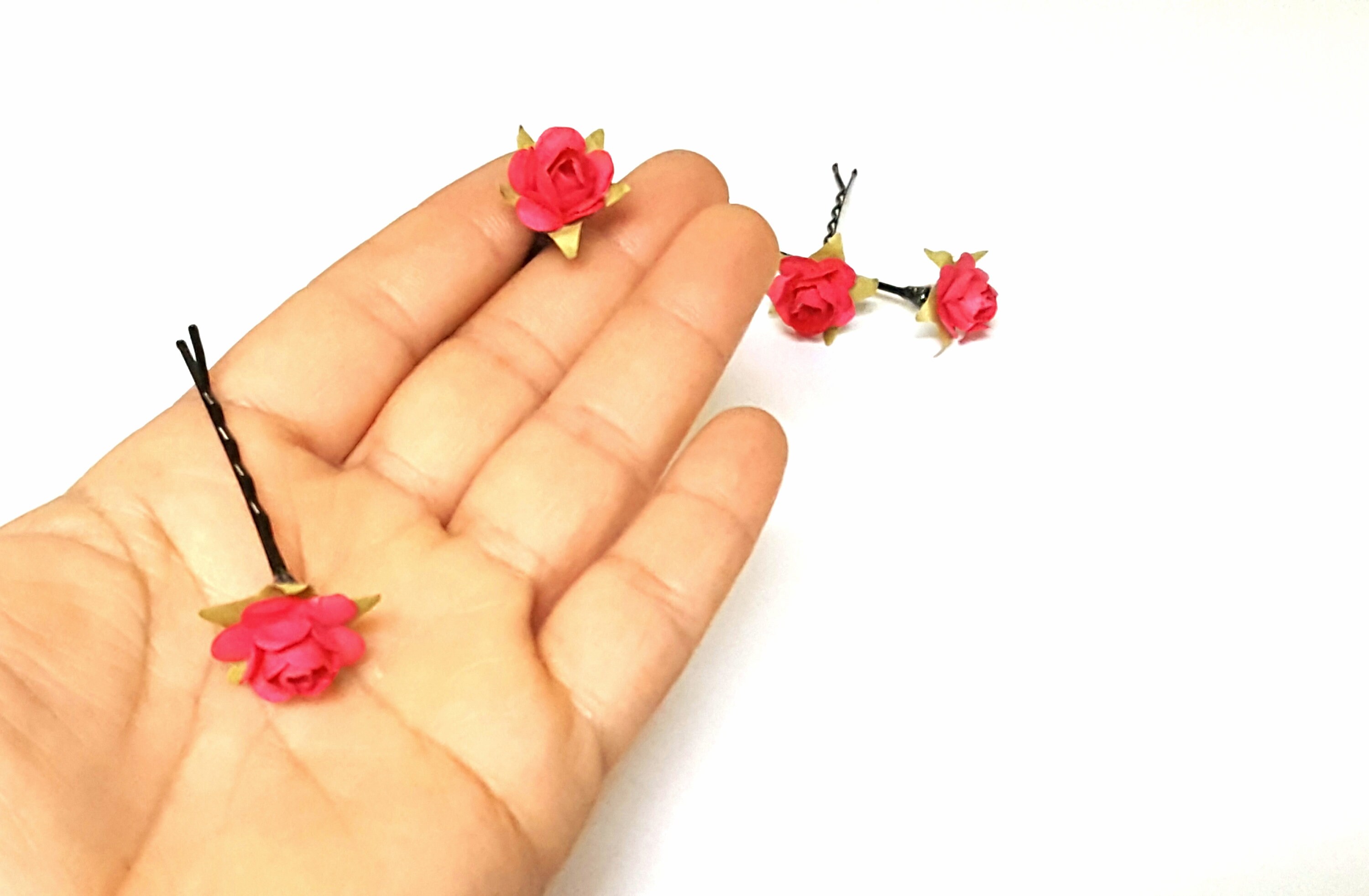 Small Pink Rose Hair Pins Mini Pink Flowers Hair Pins Pale Etsy