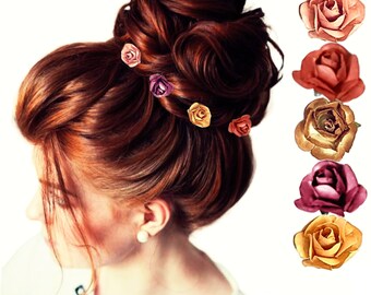 Minimalist earth tones small flower hair pins, Neutral tiny hair clips, Mini rose hair decoration hairpins for messy bun- Includes 1