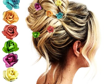 Bridal Hair Clips, Mini Rose Bobby Pins, Small Flower Hairpins, Tiny Rose Hairclips, Minimalist Mulberry Paper Hair Accessories – INCLUDES 1