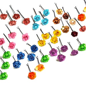 Small Flower Hairpins, Mini Rose Bobby Pins, Tiny Floral Hair Clips, Handmade Mulberry Paper Hair Accessories - Includes 1