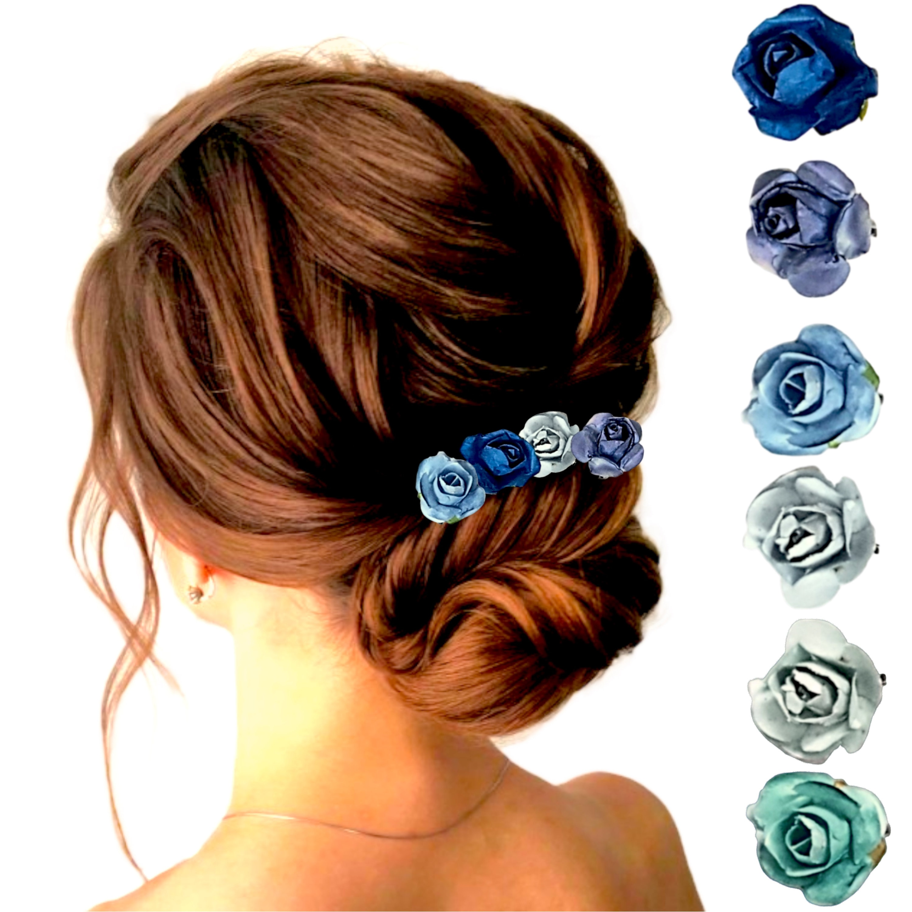 Flower Hair Clip Set Navy Blue 6 pcs Rose Floral Accessories for Women Girls Amazon.com : Xiangwenlan Women main image 3