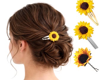 Sunflower Hairpins & Hairclips — Handmade Mulberry Paper Sunflower Hair Accessories — INCLUDES 1