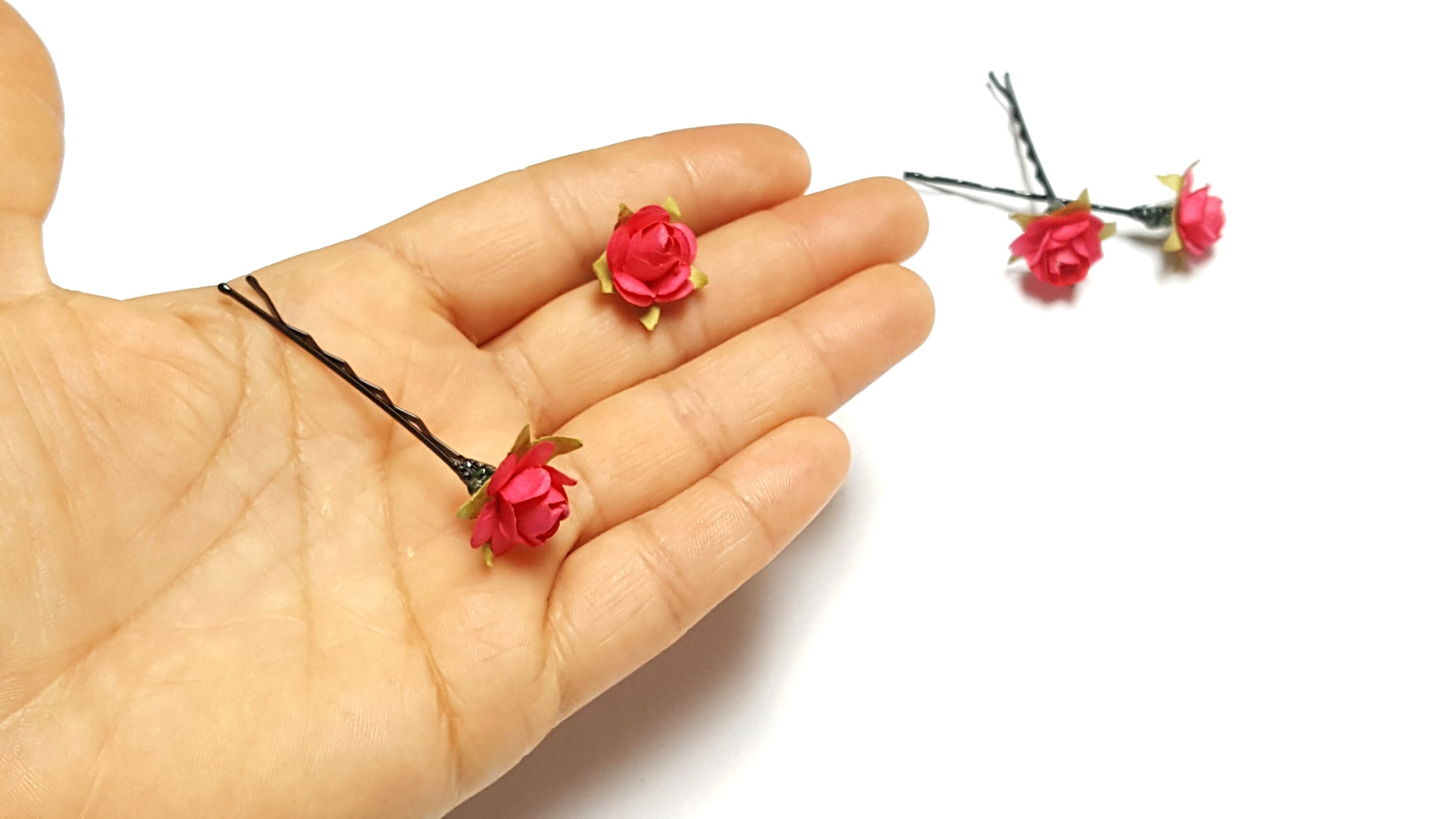Small Pink Rose Hair Pins Mini Pink Flowers Hair Pins Pale Etsy